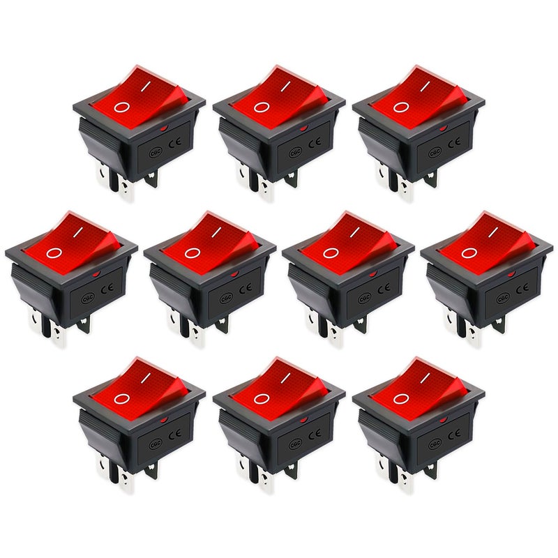 DaFuRui KCD4 Rocker Switch，10PCS 30A 125V/250V AC Large Current Rocker Switch ON/Off Switch 4Pins red Light Illuminated Switch - Image 1
